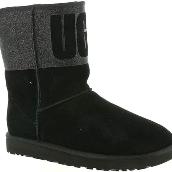 UGG Girl's Women's 6 Black Classic Short Sparkle Suede Glitter Boots - Picture 1 of 8